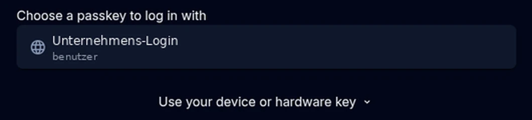 Auswahl eines Passkeys zur Anmeldung